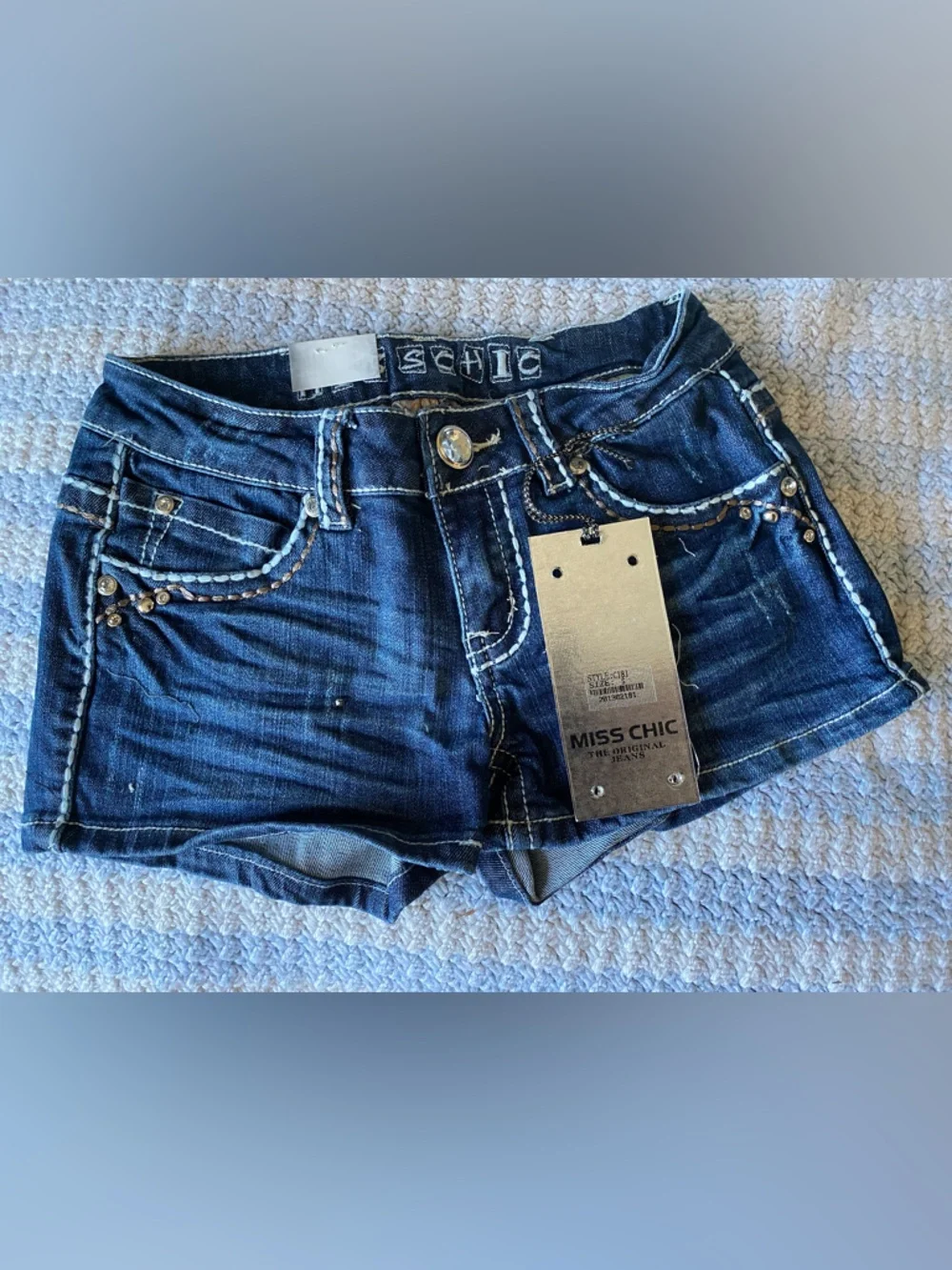 Miss Chic Dark Wash Denim Shorts Western Bling Cowgirl  & Cheetah Print - Picture 2 of 5